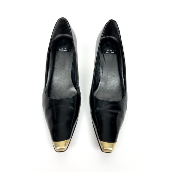 90s Sexy Women's Black Suede Gold Trim Stiletto Hott!! By Stuart Weitzman main image 0